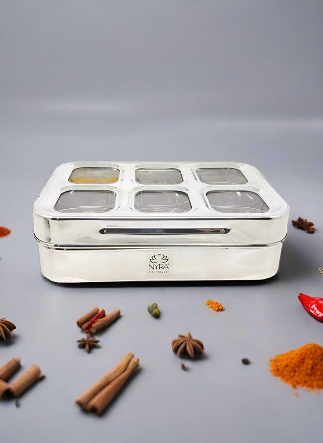 Nyra Kitchenware Stainless Steel 6 Compartment Dry Fruit Spice Box - Image 1
